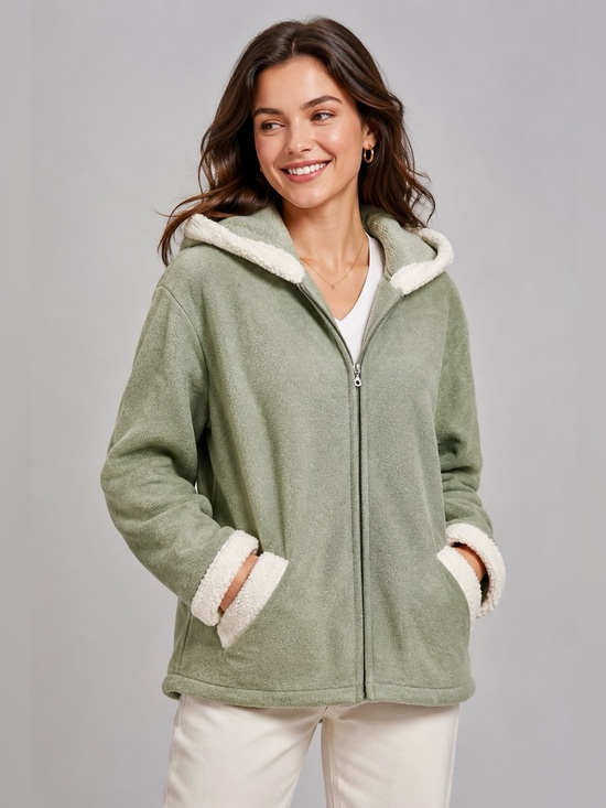 Denim&Co Jackets & Blazers - Denim & Co. Zip Front Fleece Jacket with Hood and Sherpa Lining Size L